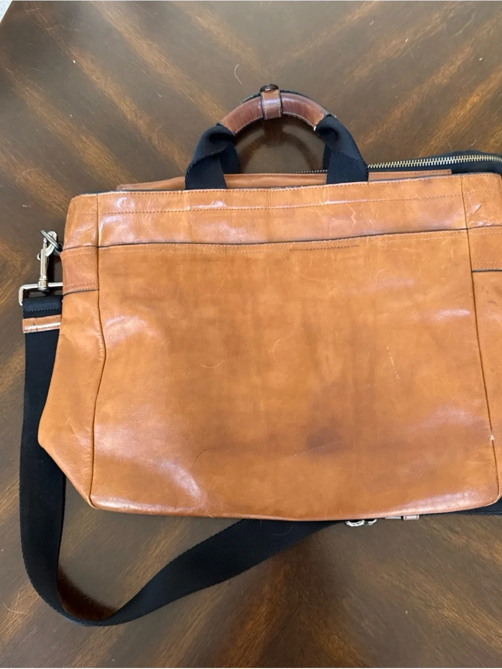 Coach Leather Briefcase in Cognac Brown with Black Handles